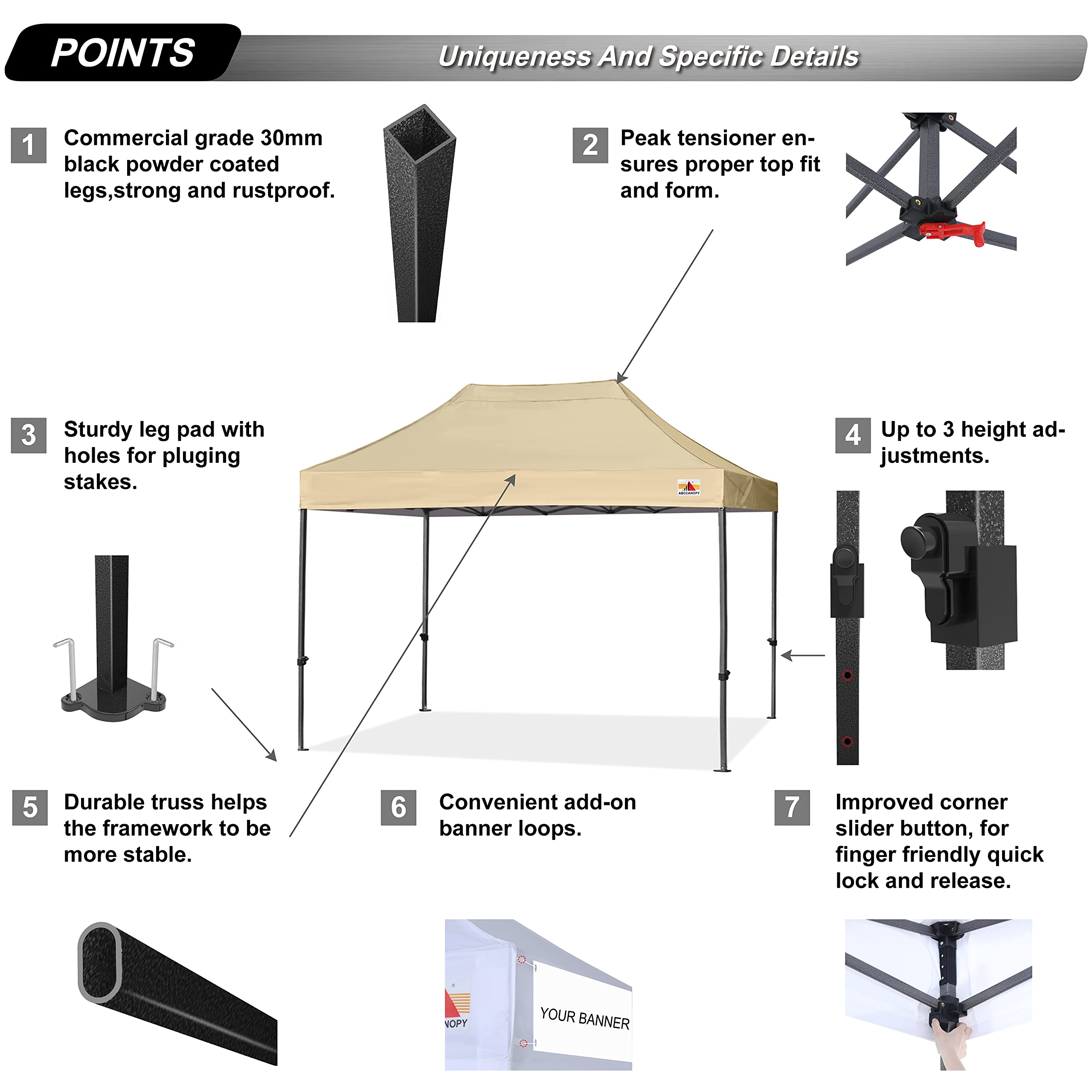 ABCCANOPY Heavy Duty Easy Pop up Canopy Tent with Sidewalls 10x15, Beige