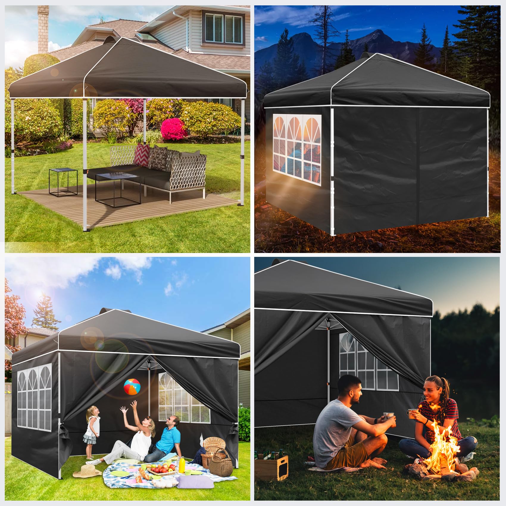 Winkalon 10x10 Pop Up Canopy, Instant Canopy Tent with Removable Sidewalls and Mesh Windows for Vendor Events, Outdoor Craft Show, Farmers Markets (Black)