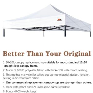 SCOCANOPY Pop Up Canopy Replacement Canopy Top,Canopy Cover ONLY,Bonus 4 Pack Weight Bag (10x10 White)