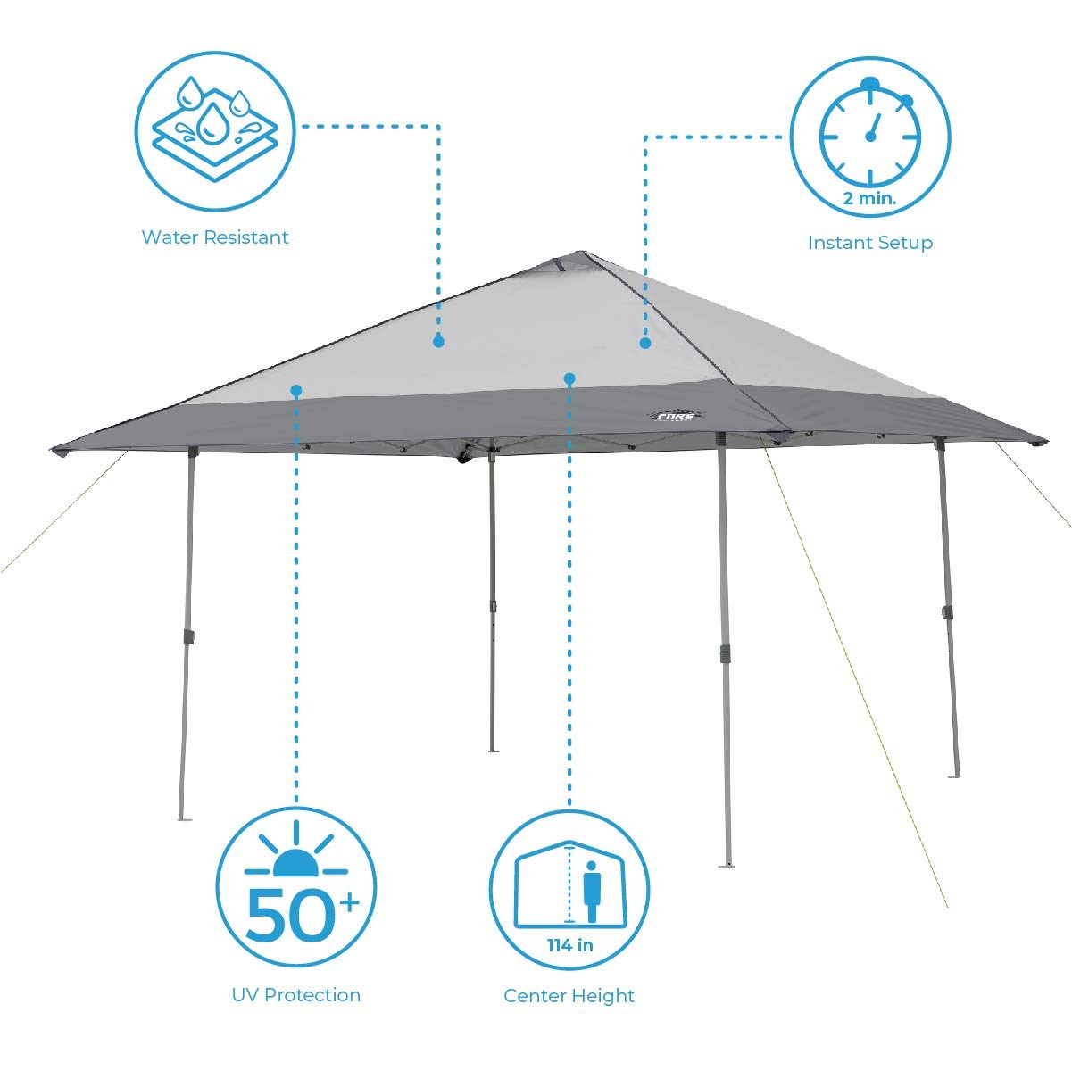 CORE 13' x 13' Instant Shelter Pop Up Canopy Gazebo Tent for Shade in Backyard, Party, Event with Wheeled Carry Bag, Gray