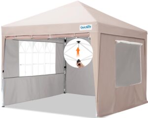 quictent ez pop up canopy tent 10'x10' with detachable window sidewalls, one person setup, waterproof outdoor portable vendor tent shelter enclosed, wheeled bag included (khaki)