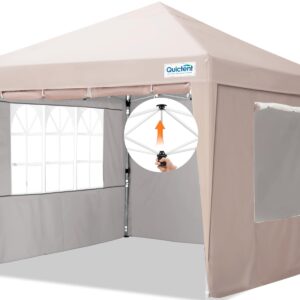 Quictent Ez Pop up Canopy Tent 10'x10' with Detachable Window Sidewalls, One Person Setup, Waterproof Outdoor Portable Vendor Tent Shelter Enclosed, Wheeled Bag Included (Khaki)