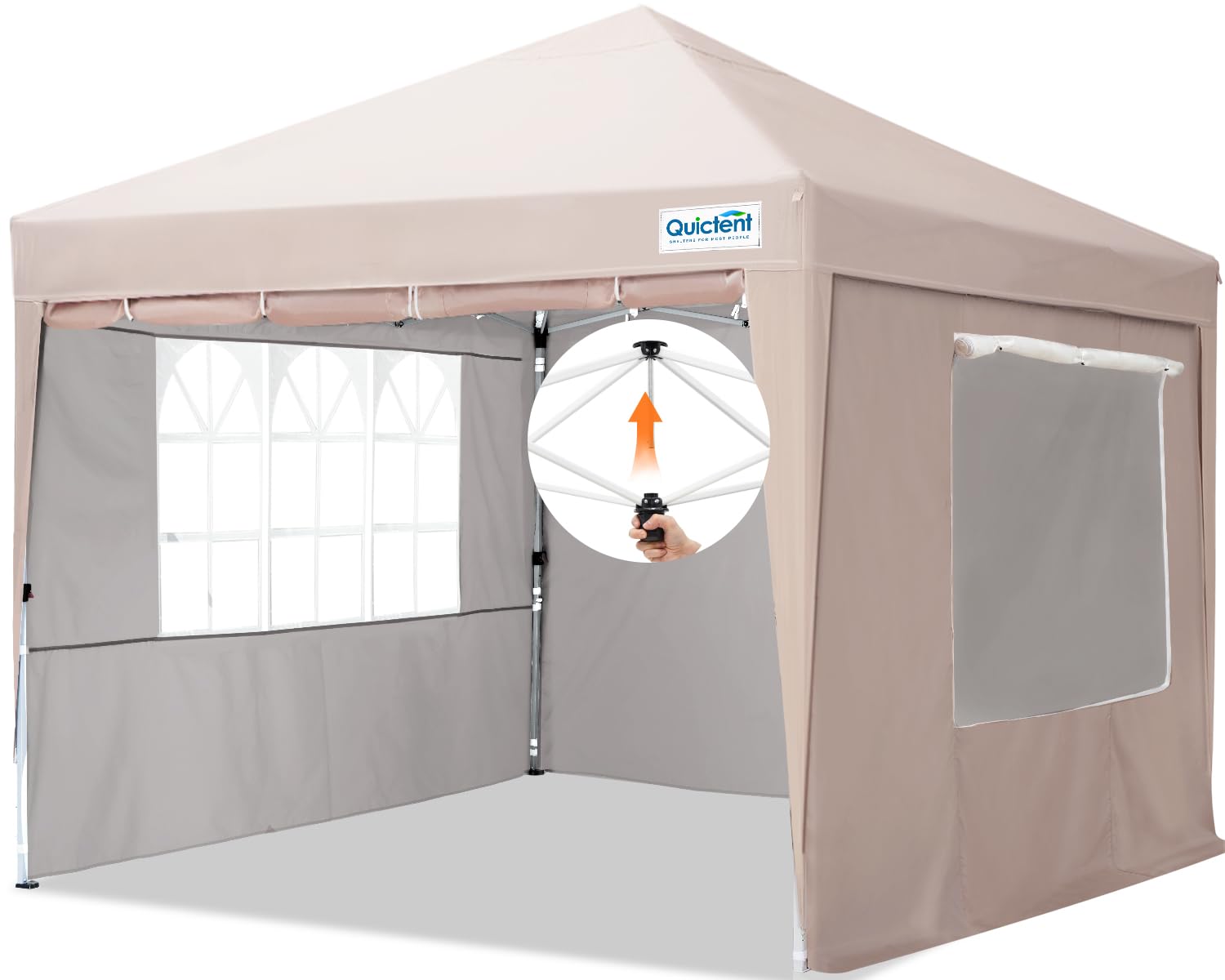 Quictent Ez Pop up Canopy Tent 10'x10' with Detachable Window Sidewalls, One Person Setup, Waterproof Outdoor Portable Vendor Tent Shelter Enclosed, Wheeled Bag Included (Khaki)