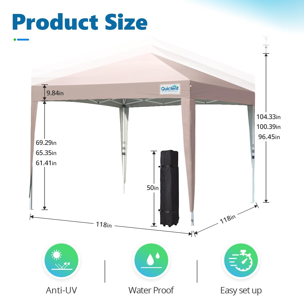 Quictent Ez Pop up Canopy Tent 10'x10' with Detachable Window Sidewalls, One Person Setup, Waterproof Outdoor Portable Vendor Tent Shelter Enclosed, Wheeled Bag Included (Khaki)