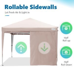 Quictent Ez Pop up Canopy Tent 10'x10' with Detachable Window Sidewalls, One Person Setup, Waterproof Outdoor Portable Vendor Tent Shelter Enclosed, Wheeled Bag Included (Khaki)