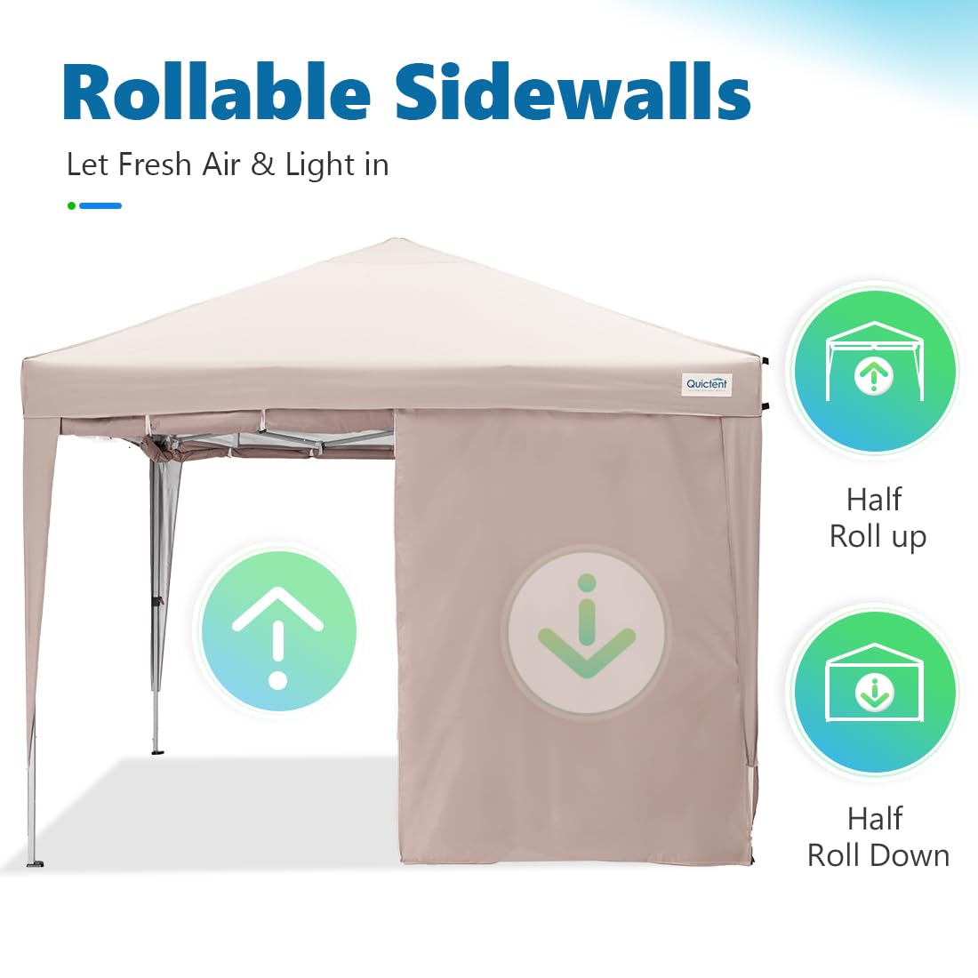 Quictent Ez Pop up Canopy Tent 10'x10' with Detachable Window Sidewalls, One Person Setup, Waterproof Outdoor Portable Vendor Tent Shelter Enclosed, Wheeled Bag Included (Khaki)