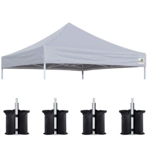 Eurmax USA New 10x10 Pop Up Canopy Replacement Canopy Tent Top Cover, Instant Canopy Top Cover ONLY, Choose 30 Colors,Bonus 4PC Pack Canopy Weight Bag (Gray)