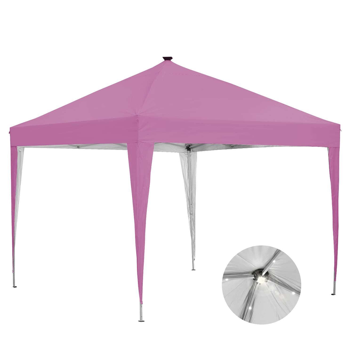 10 x 10 ft Pop-Up Canopy Tent Solar Power Led Light Portable Tailgating Party Tents Pink