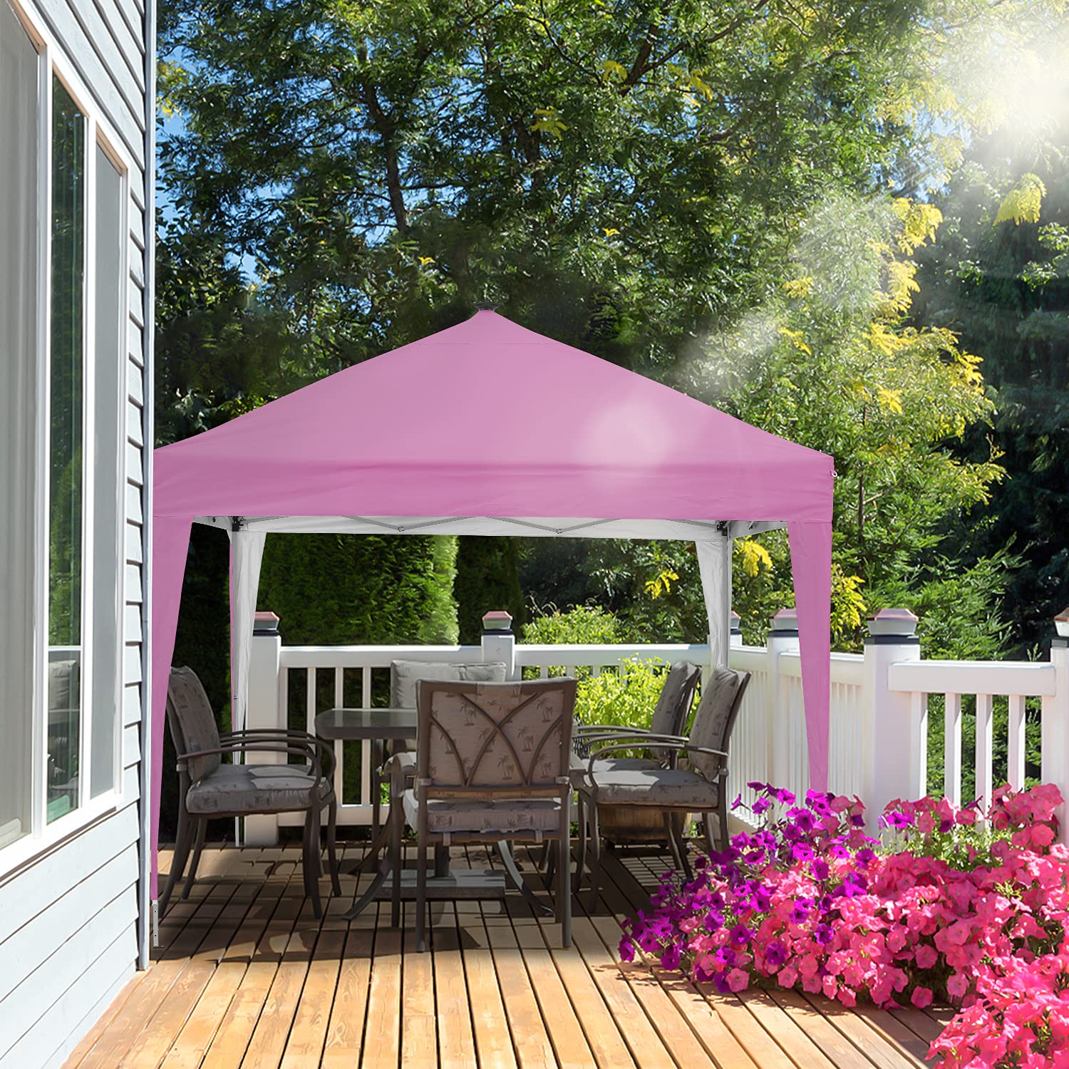 10 x 10 ft Pop-Up Canopy Tent Solar Power Led Light Portable Tailgating Party Tents Pink