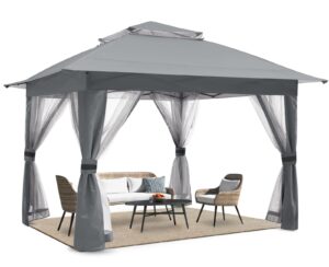 cooshade 13x13ft easy pop up canopy tent instant folding shelter with mosquito netting walls(grey)