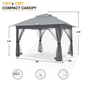 COOSHADE 13x13Ft Easy Pop Up Canopy Tent Instant Folding Shelter with Mosquito Netting Walls(Grey)