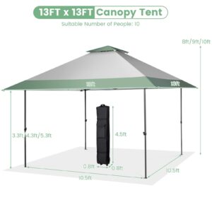 Tangkula 13x13 Ft Pop Up Canopy, 2 Tier Outdoor Canopy with 4 More Reinforced Ribs, Center Lock, Wheeled Bag, Easy Setup Instant Canopy Tent for Deck, Garden, Backyard, CPAI-84, UPF 50+ Protection