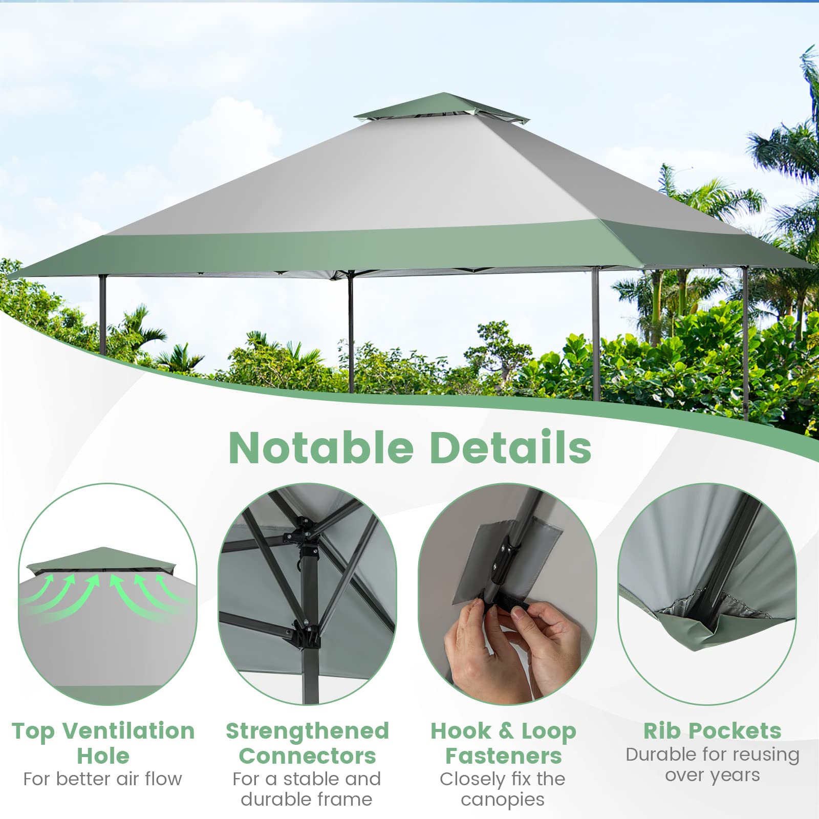 Tangkula 13x13 Ft Pop Up Canopy, 2 Tier Outdoor Canopy with 4 More Reinforced Ribs, Center Lock, Wheeled Bag, Easy Setup Instant Canopy Tent for Deck, Garden, Backyard, CPAI-84, UPF 50+ Protection