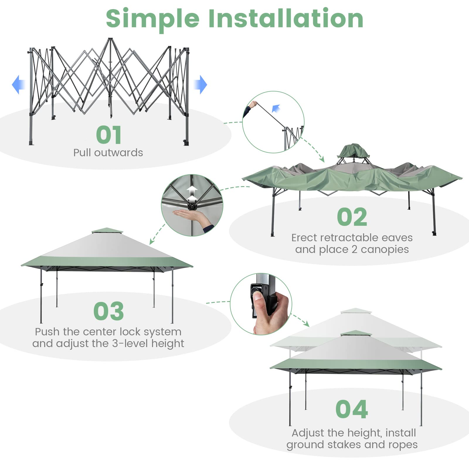 Tangkula 13x13 Ft Pop Up Canopy, 2 Tier Outdoor Canopy with 4 More Reinforced Ribs, Center Lock, Wheeled Bag, Easy Setup Instant Canopy Tent for Deck, Garden, Backyard, CPAI-84, UPF 50+ Protection