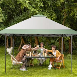 Tangkula 13x13 Ft Pop Up Canopy, 2 Tier Outdoor Canopy with 4 More Reinforced Ribs, Center Lock, Wheeled Bag, Easy Setup Instant Canopy Tent for Deck, Garden, Backyard, CPAI-84, UPF 50+ Protection