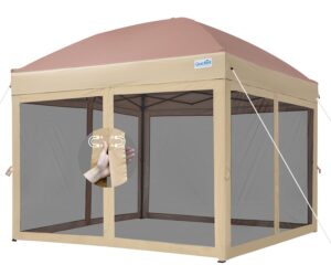 quictent 6.6’x6.6’ pop up canopy tent with netting, instant setup screen house room tent screened- 4 magnetic doors, waterproof (khaki)