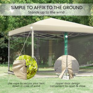 VIVOHOME 10x10ft Easy Pop-Up Canopy, Outdoor Screen Tent with Mesh Mosquito Netting Side Walls for Camping Picnic Party Deck Yard Events, Beige