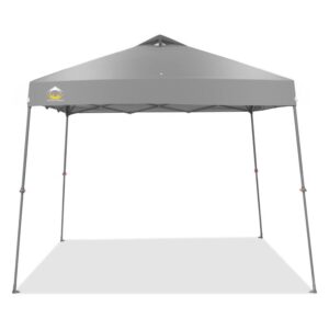 Crown Shades 11' x 11' Base 9' x 9' Top Telescoping Slant Leg Outdoor Instant Pop-Up Portable Waterproof Shade Folding Canopy with Carry Bag, Gray