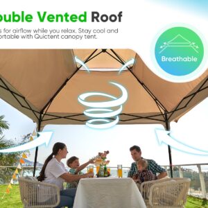 Quictent Pop up Gazebo Canopy 12 x 12, One Person Set up Portable Instant Folding Shelter, Outdoor Canopy Tent with Extra Shade for Backyard, Patio, Party - Tan&Brown