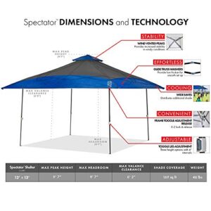 E-Z UP Spectator Instant Shelter Canopy, 13' x 13' with 169 sq ft of Shade, Vented Roof, Gray Dual Tone