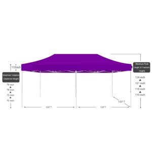 AMERICAN PHOENIX Canopy Tent 10x20 Pop Up Tent Instant Shelter Shade Heavy Duty Commercial Outdoor Party Tent (10x20FT (White Frame), Purple)