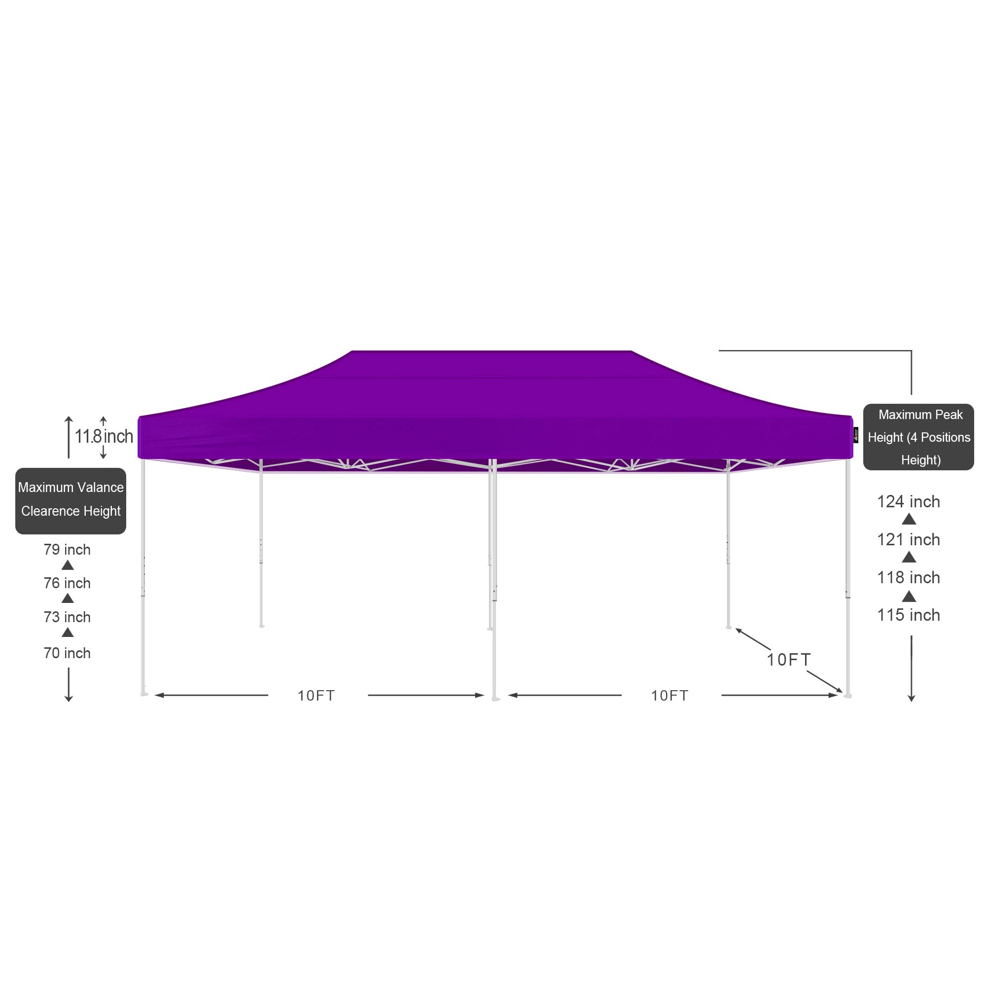 AMERICAN PHOENIX Canopy Tent 10x20 Pop Up Tent Instant Shelter Shade Heavy Duty Commercial Outdoor Party Tent (10x20FT (White Frame), Purple)