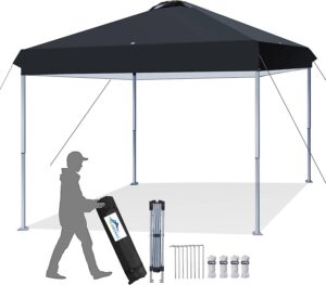 slowsnail premium outdoor pop up canopy tent: 10' x 10' ultimate collapsible portable canopy with steel frame and top vent, adjustable legs & foldable design, black