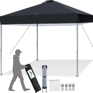 SlowSnail Premium Outdoor Pop Up Canopy Tent: 10' x 10' Ultimate Collapsible Portable Canopy with Steel Frame and Top Vent, Adjustable Legs & Foldable Design, Black