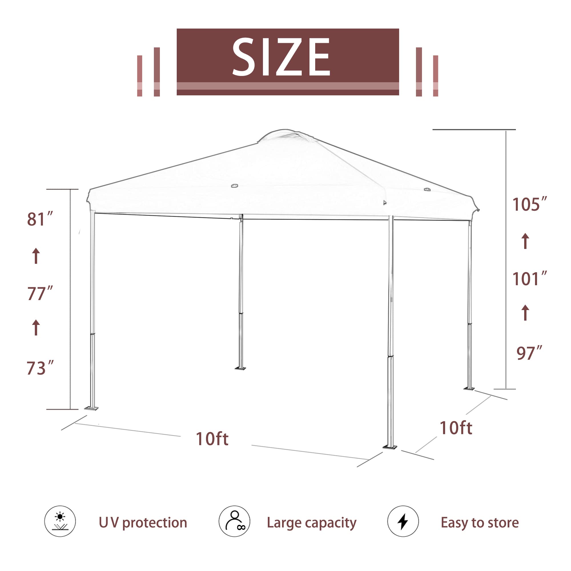 SlowSnail Premium Outdoor Pop Up Canopy Tent: 10' x 10' Ultimate Collapsible Portable Canopy with Steel Frame and Top Vent, Adjustable Legs & Foldable Design, Black