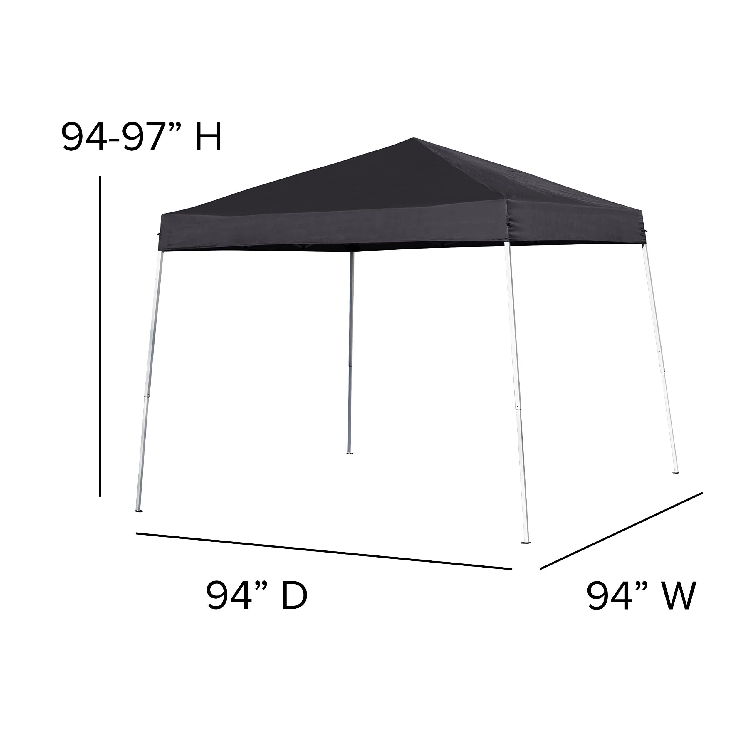 EMMA + OLIVER 8'x8' Black Weather Resistant Easy Pop Up Slanted Leg Canopy Tent with Carry Bag