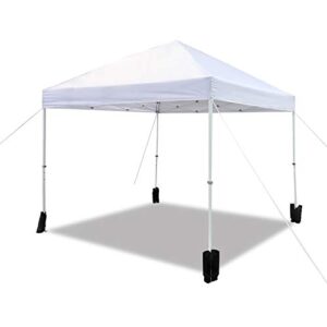 amazon basics outdoor pop up canopy with wheeled carry bag, 10x10 ft, 8 pegs and 4 ropes, 4 weighted bags, white