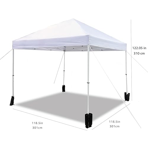 Amazon Basics Outdoor Pop Up Canopy with Wheeled Carry Bag, 10x10 ft, 8 Pegs and 4 Ropes, 4 Weighted Bags, White