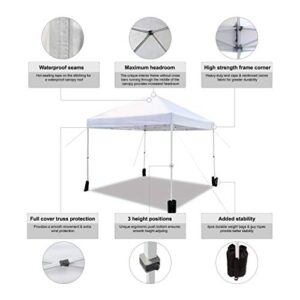 Amazon Basics Outdoor Pop Up Canopy with Wheeled Carry Bag, 10x10 ft, 8 Pegs and 4 Ropes, 4 Weighted Bags, White