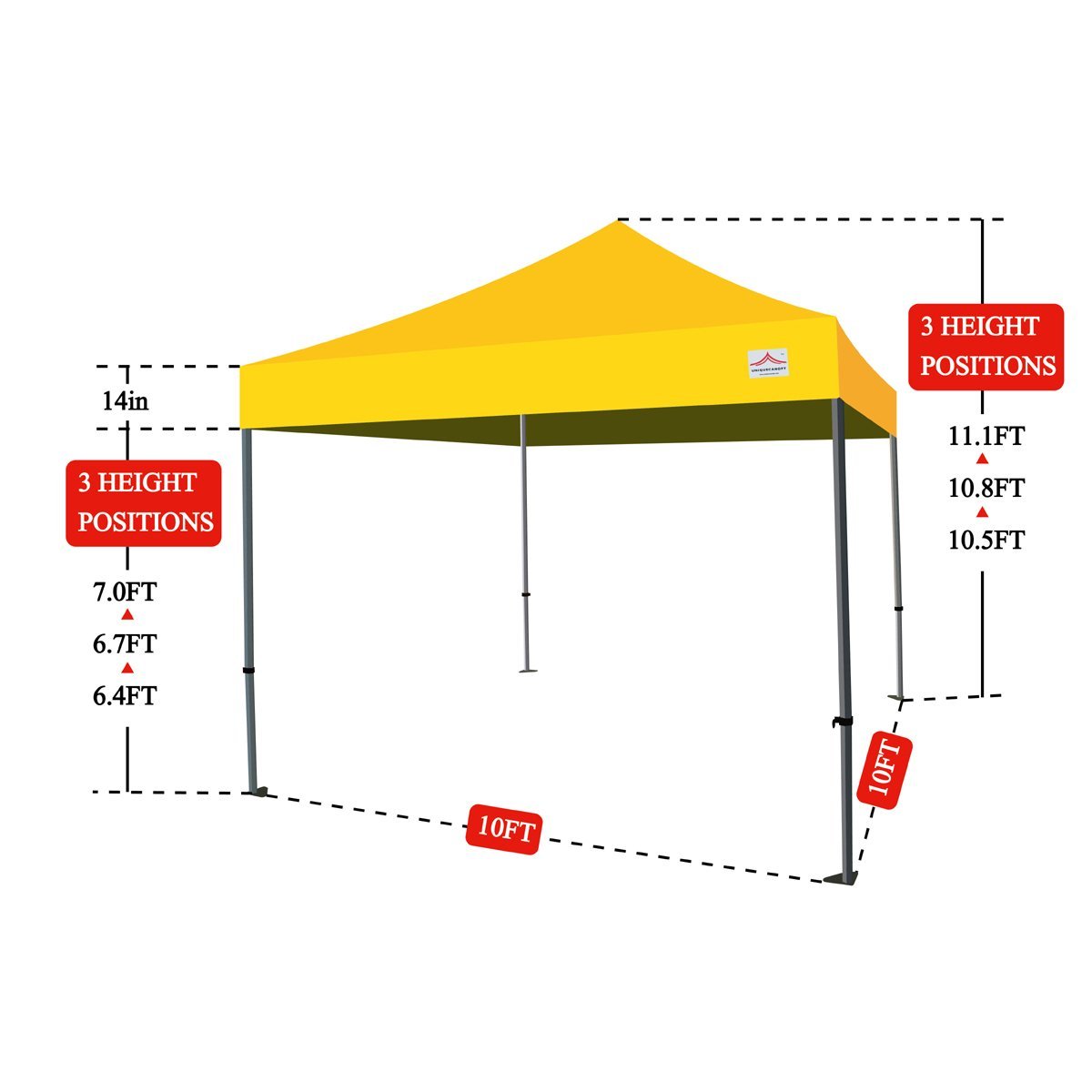 UNIQUECANOPY 10'x10' Pop Up Canopy Tent Commercial Instant Shelter with Heavy Duty Roller Bag, 4 Canopy Sand Bags, 10x10 FT Red White Strip