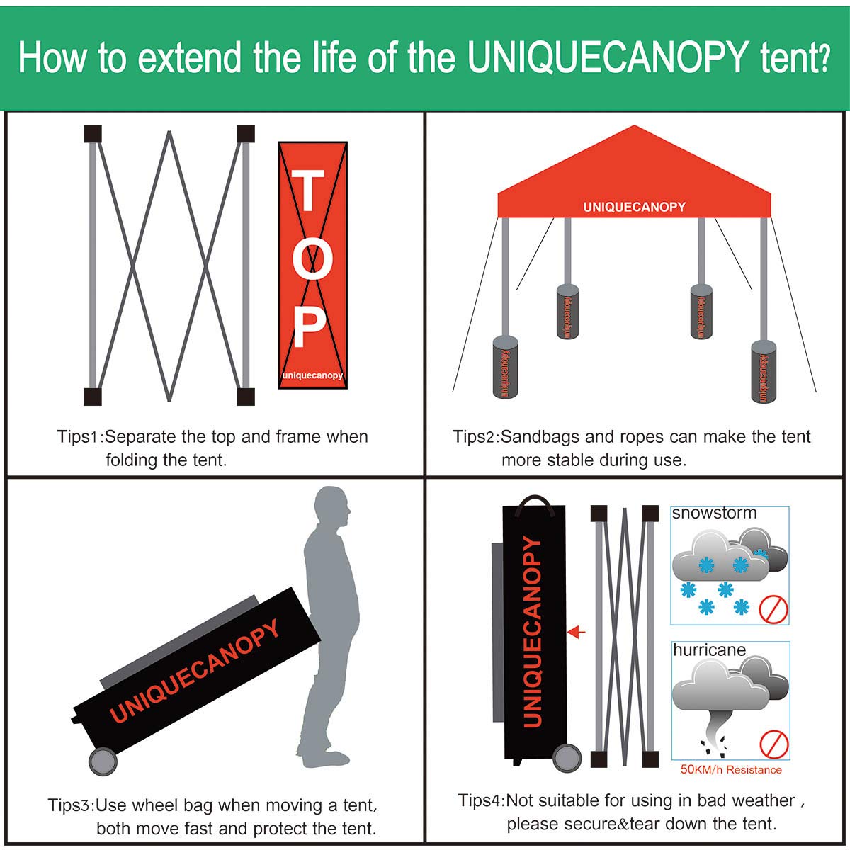 UNIQUECANOPY 10'x10' Pop Up Canopy Tent Commercial Instant Shelter with Heavy Duty Roller Bag, 4 Canopy Sand Bags, 10x10 FT Red White Strip