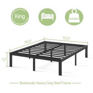 Bednowitz King Metal Platform Bed Frame, 12 Inch King-Size-Bed-Frames with Heavy Duty Steel Slats, Noise Free Mattress Foundation No Box Spring Needed, Easy Assembly, Black