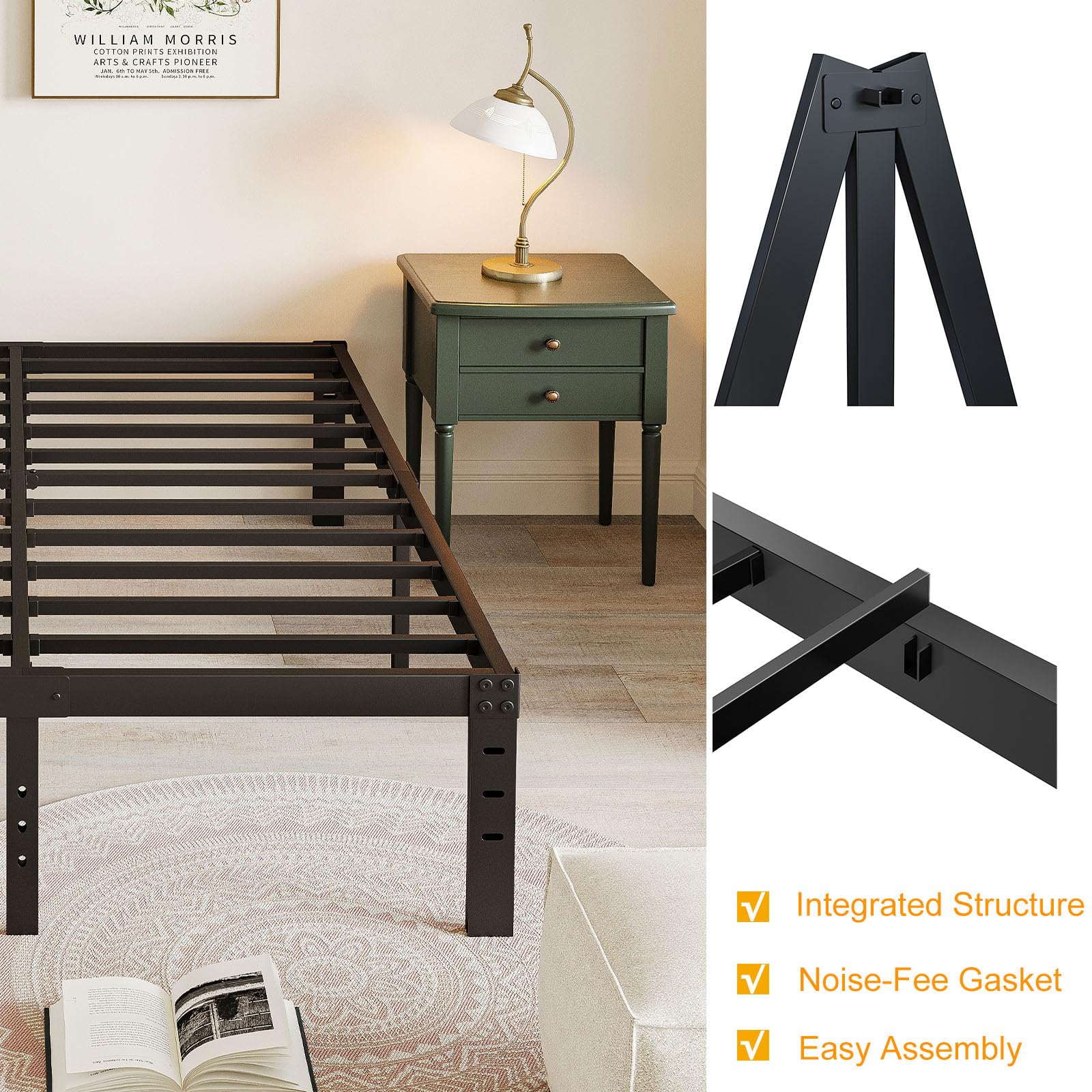 Bednowitz King Metal Platform Bed Frame, 12 Inch King-Size-Bed-Frames with Heavy Duty Steel Slats, Noise Free Mattress Foundation No Box Spring Needed, Easy Assembly, Black