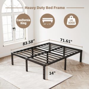 AGXI King Bed Frame, 14 Inch King Size Bed Frame with Stable Metal Support and Under bed Storage King Platform Bed Frame No Box Spring Needed Heavy Duty Steel Slat Easy Assembly, Noise-Free