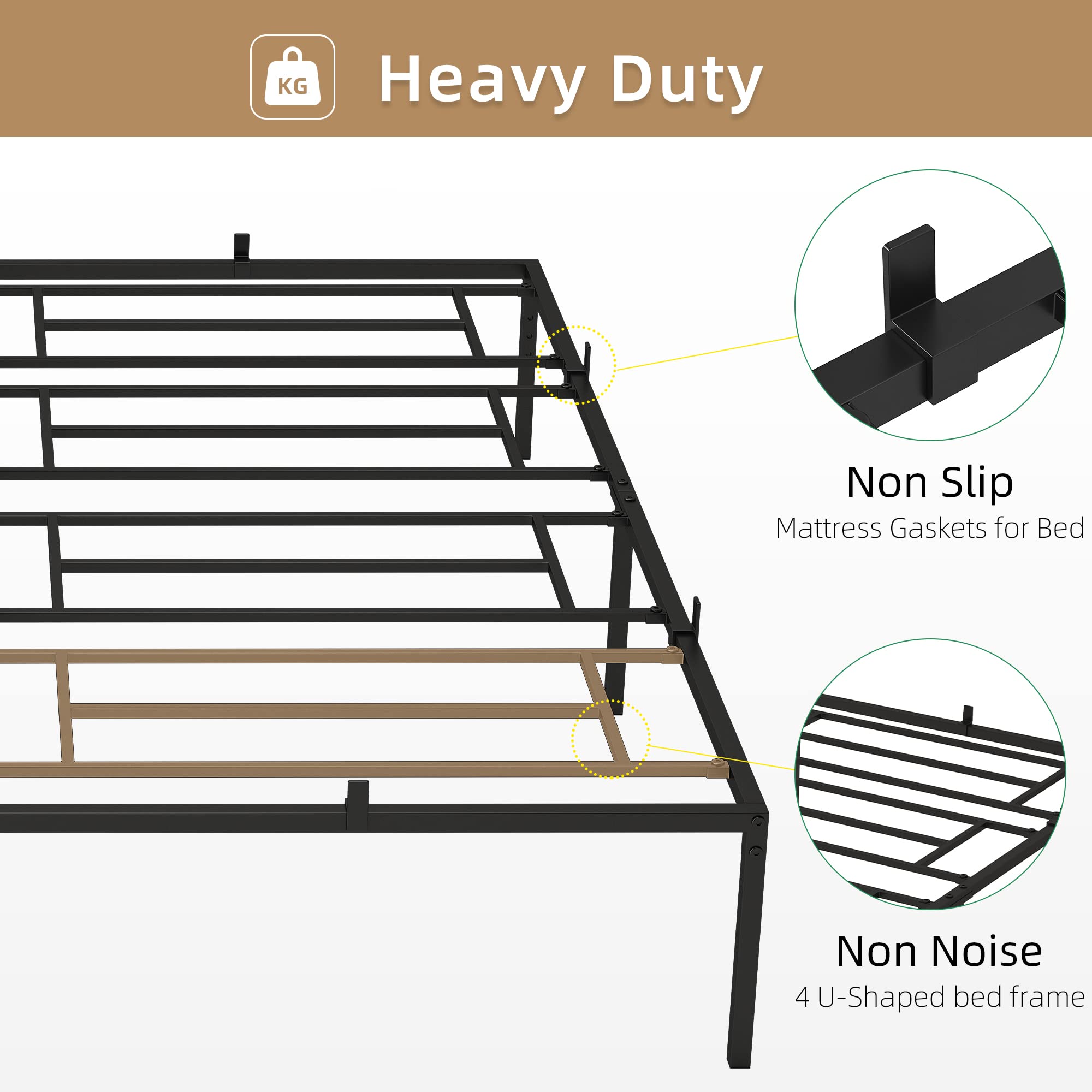 SunnyFurn King Metal Bed Frames,Heavy Duty Steel Slat Support Noise Free No Box Spring Needed and Easy Assembly