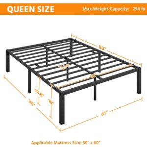 Yaheetech Queen Bed Frame with Storage Space, No Box Spring Needed, 16 Inches Powerful Storage Space, Sturdy Steel Slat Support, Black