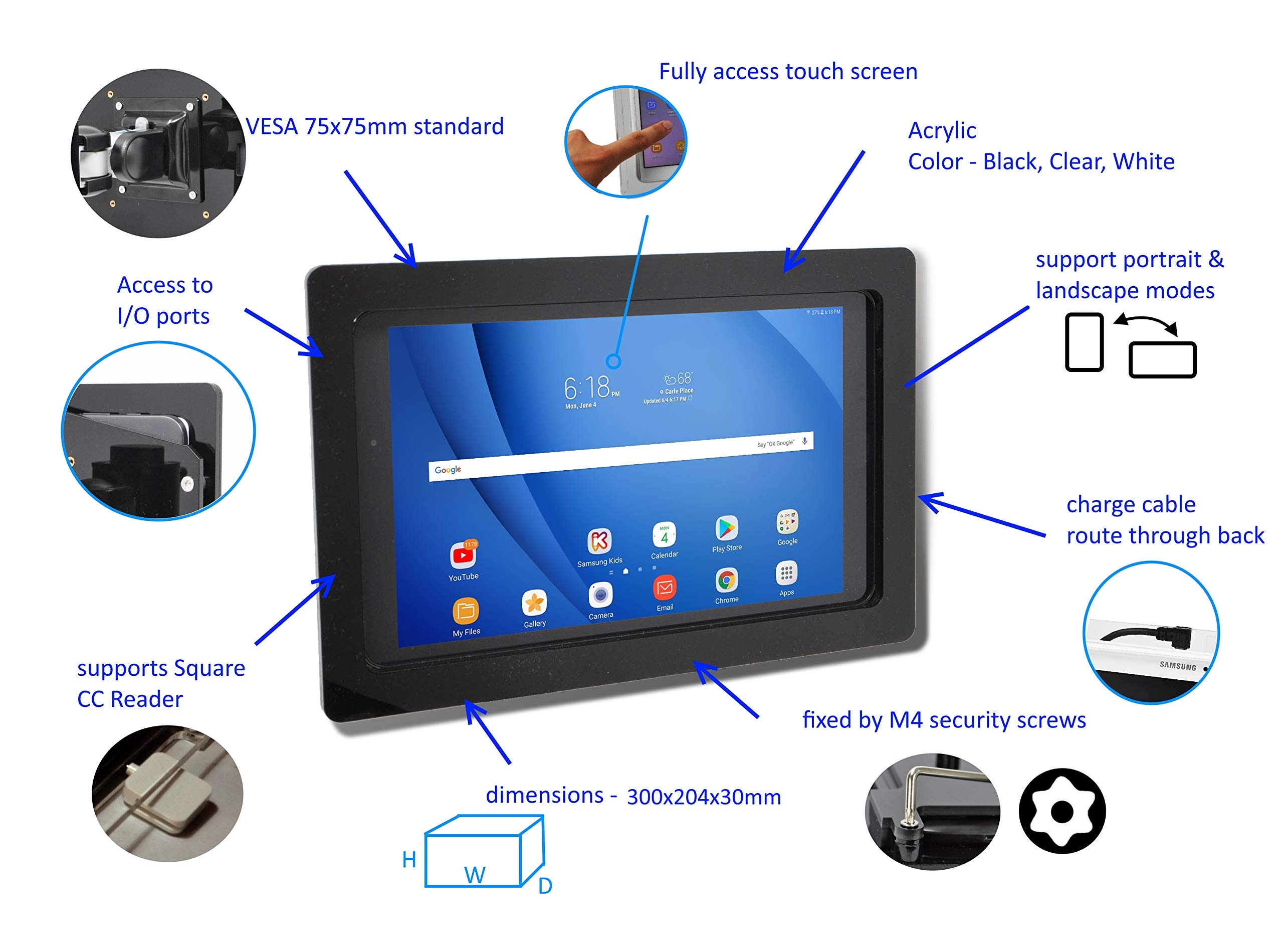 TABcare Security Anti-Theft Acrylic VESA Case for Dell Latitude 12 2-in-1 5285 5290 7200 7210 with Wall Mount Kit (Black, Latitude 12 2-in-1 7200)