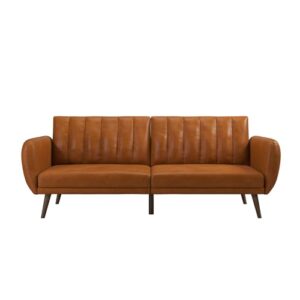 Novogratz Brittany Futon Sofa Bed and Couch Sleeper, Camel Faux Leather