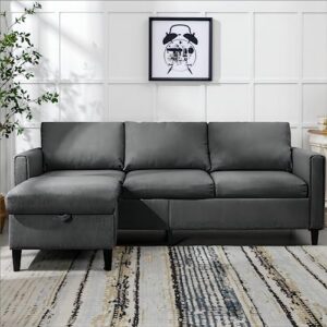 cecer convertible sectional sofa couch set 3 seat l shaped sofa couch with flexible storage ottoman chaise modern modular sleeper couches for living room apartment office - dark grey