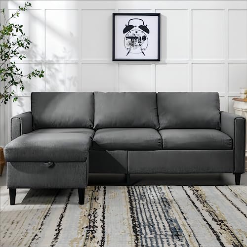 CECER Convertible Sectional Sofa Couch Set 3 Seat L Shaped Sofa Couch with Flexible Storage Ottoman Chaise Modern Modular Sleeper Couches for Living Room Apartment Office - Dark Grey