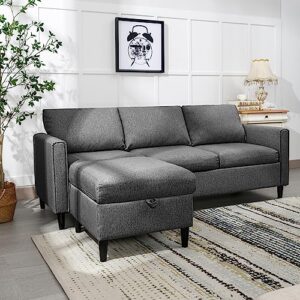 CECER Convertible Sectional Sofa Couch Set 3 Seat L Shaped Sofa Couch with Flexible Storage Ottoman Chaise Modern Modular Sleeper Couches for Living Room Apartment Office - Dark Grey