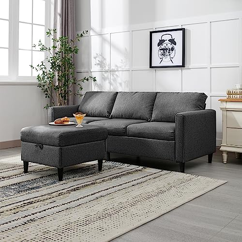 CECER Convertible Sectional Sofa Couch Set 3 Seat L Shaped Sofa Couch with Flexible Storage Ottoman Chaise Modern Modular Sleeper Couches for Living Room Apartment Office - Dark Grey