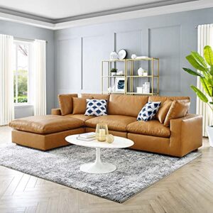 Modway Commix Modular Sofa, Reclining Sectional, Tan Vegan Leather