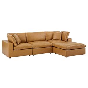 Modway Commix Modular Sofa, Reclining Sectional, Tan Vegan Leather