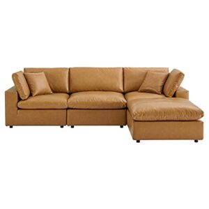 Modway Commix Modular Sofa, Reclining Sectional, Tan Vegan Leather