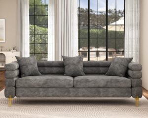 amerlife oversized sofa - 85 inch sofa couch, 3 seater comfy bouclé deep seat sofa for living room - grey